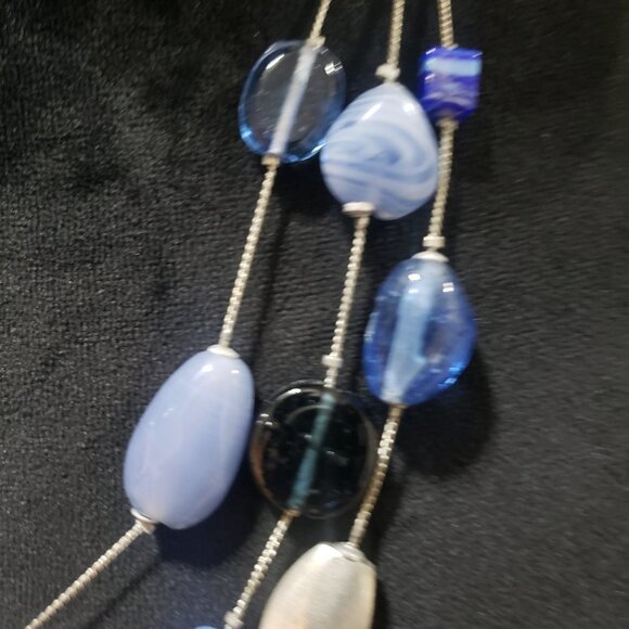 New York Womens Fashion Sea Glass Pewter Chain Collar Necklace w/ Lobster Clasp - Picture 3 of 6